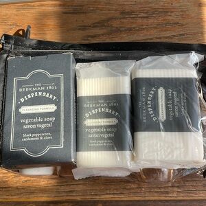 The Beekman 1802 Dispensary travel soap, shampoo, lotion, body wash